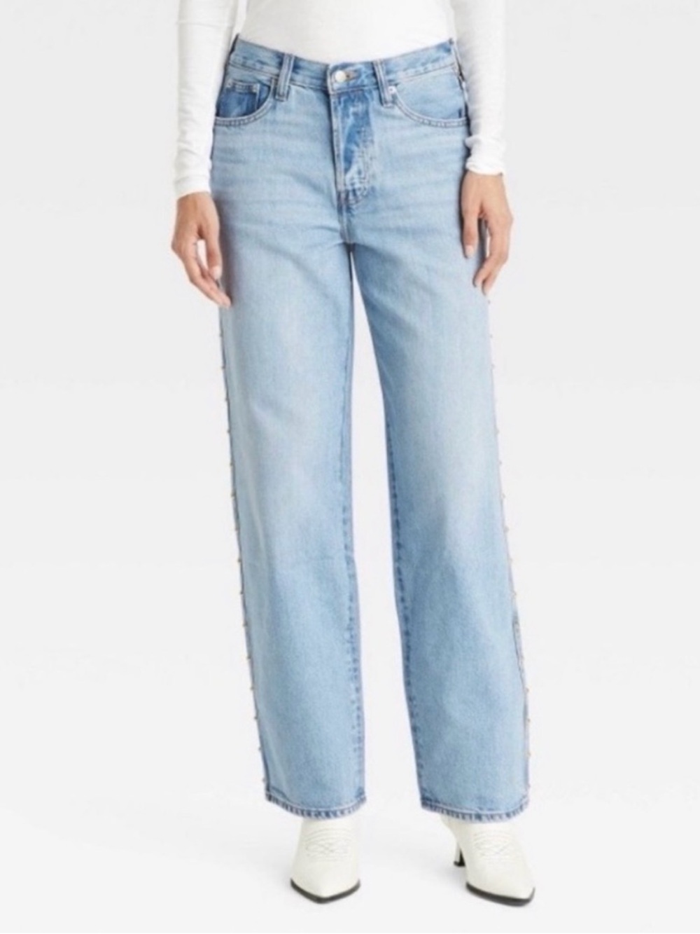 Target Light Blue Women's Straight Leg Jeans with Studs